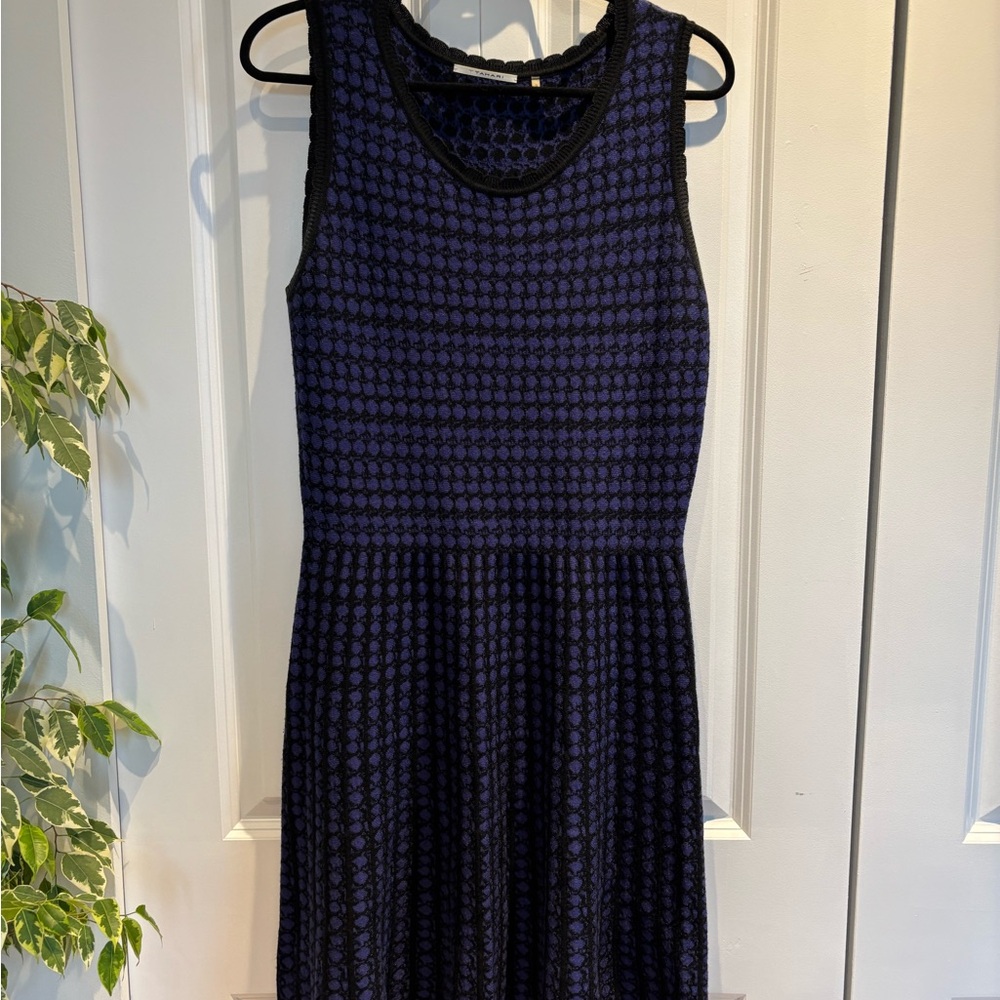 Tahari Black and Blue Midi Dress